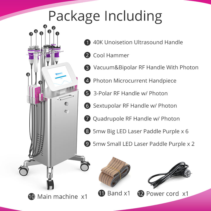 Package listing of 9 in 1 Stand Vacuum Cavitation Machine