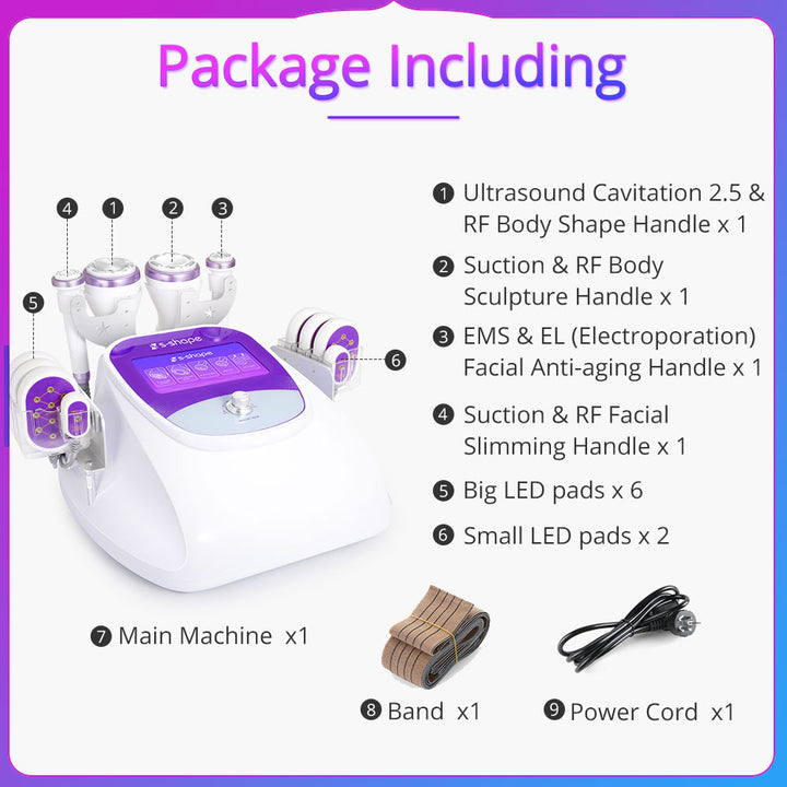 Package listing of S Shape Cavitation 30K Machine