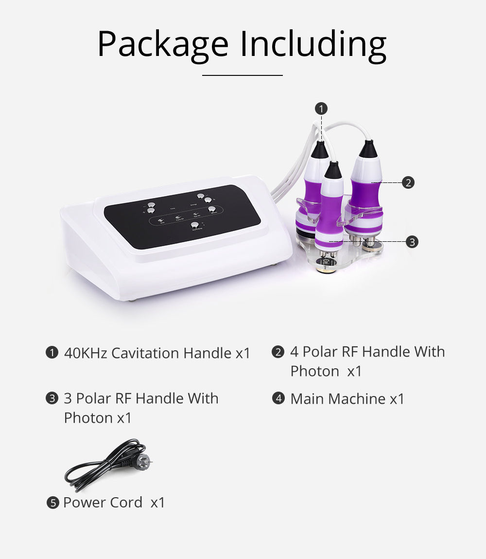 Package list of 3 in 1 40K Ultrasonic Cavitation Machine