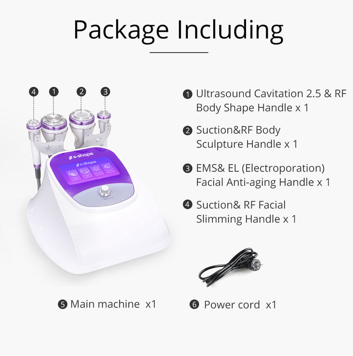 Package list of S Shape 30k Ultrasonic Cavitation Machine