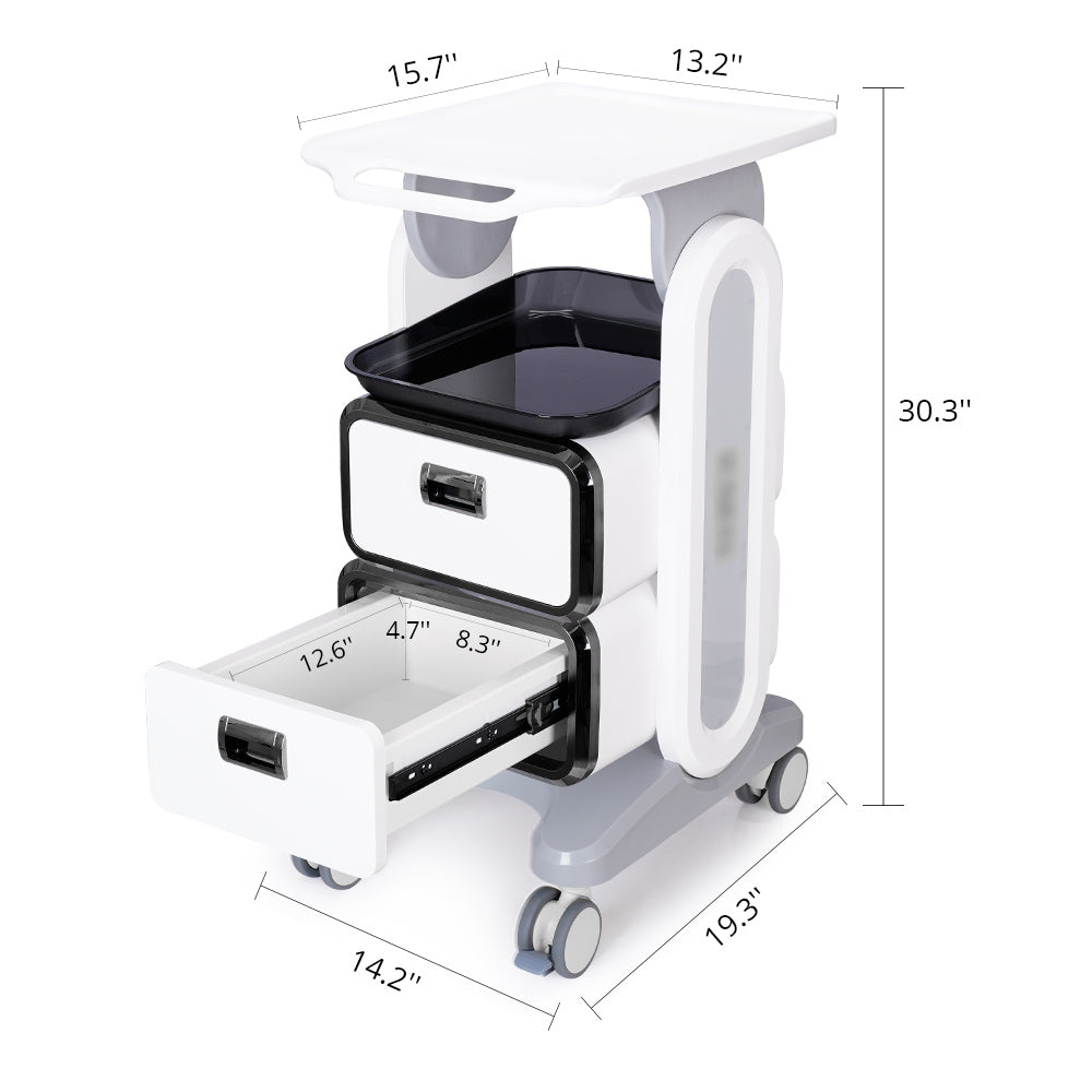 product size of Double Drawer Styling Plant Rolling Cart Trolley with drawer opening