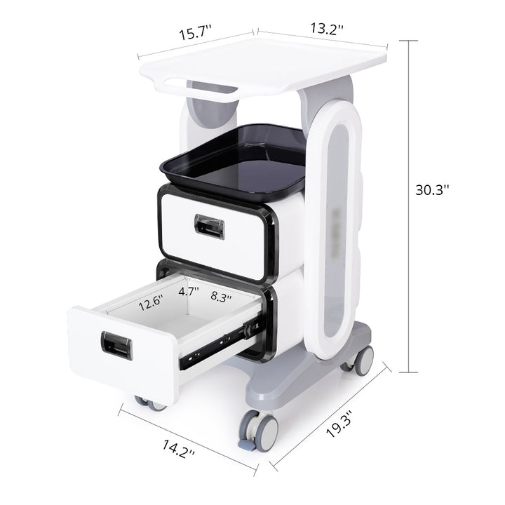 product size of Double Drawer Styling Plant Rolling Cart Trolley with drawer opening