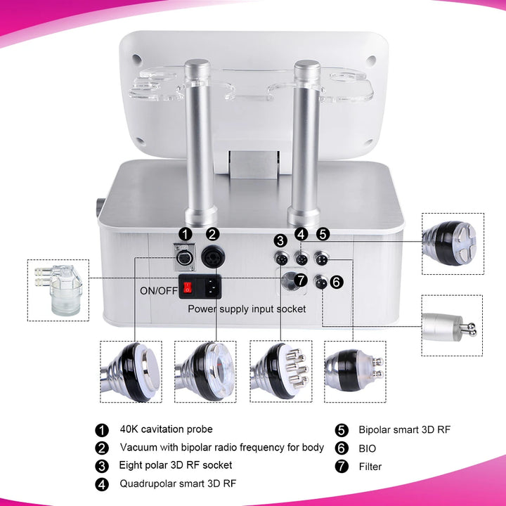 The interfaces of 5 in 1 Spa Vacuum Ultrasonic Cavitation Machine