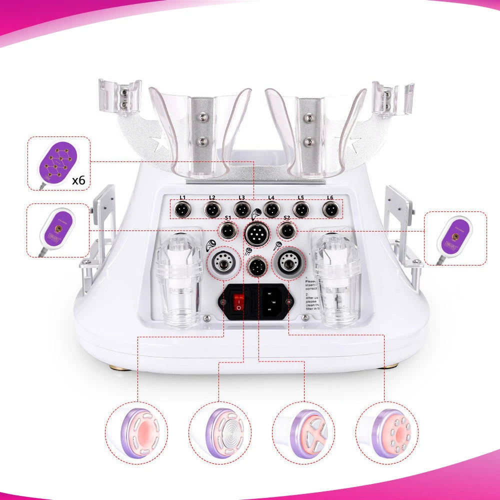 The interfaces of 6 in 1 Professional Ultrasonic Cavitation 2.5 30K Radio Frequency Machine
