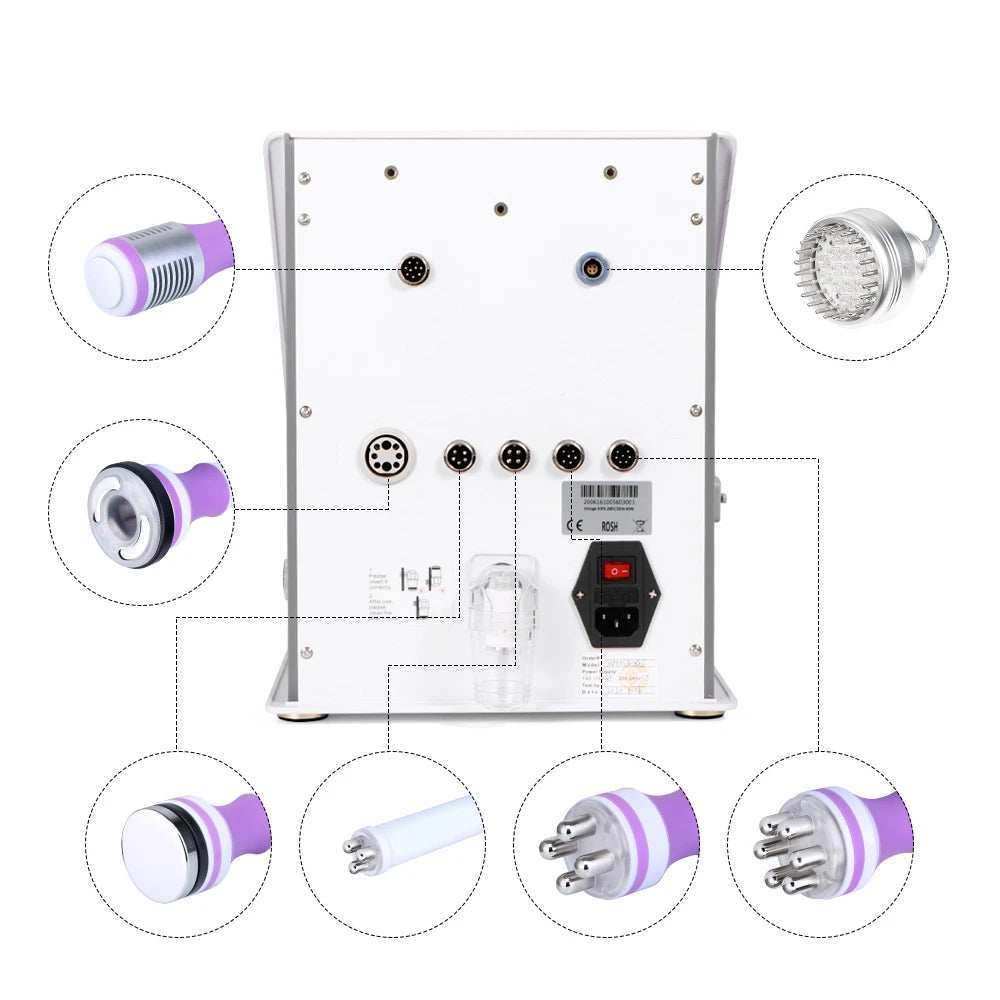 The interfaces of 8 IN 1 40K Unoisetion Cavitation Radio Frequency Vacuum Cavitation Machine