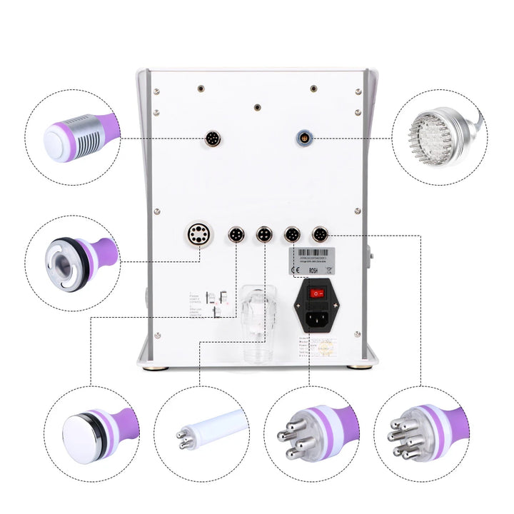 The interfaces of 8 IN 1 40K Unoisetion Cavitation Radio Frequency Vacuum Cavitation Machine