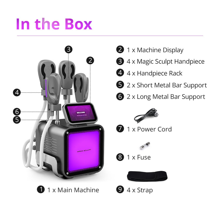 Package list of Professional 4 Handles EMS Body Sculpting Physical Massage Machine