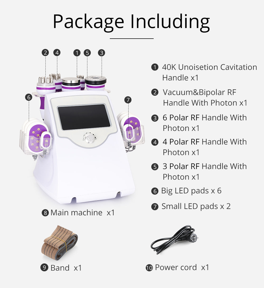 package listing of 9 in 1 Aristorm 40k Cavitation Machine