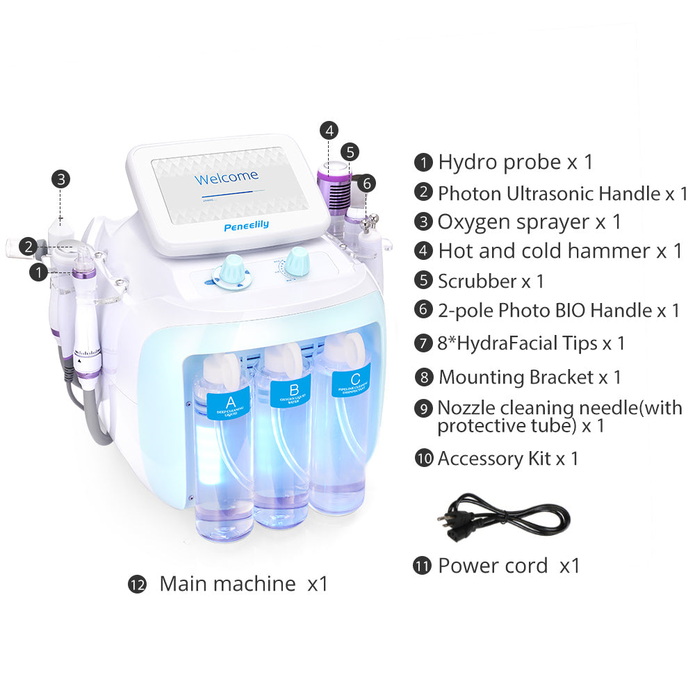 Peneelily 6 in 1 Hydro Dermabrasion Blackhead Removal Skin Scrubber Deep Cleaning Machine
