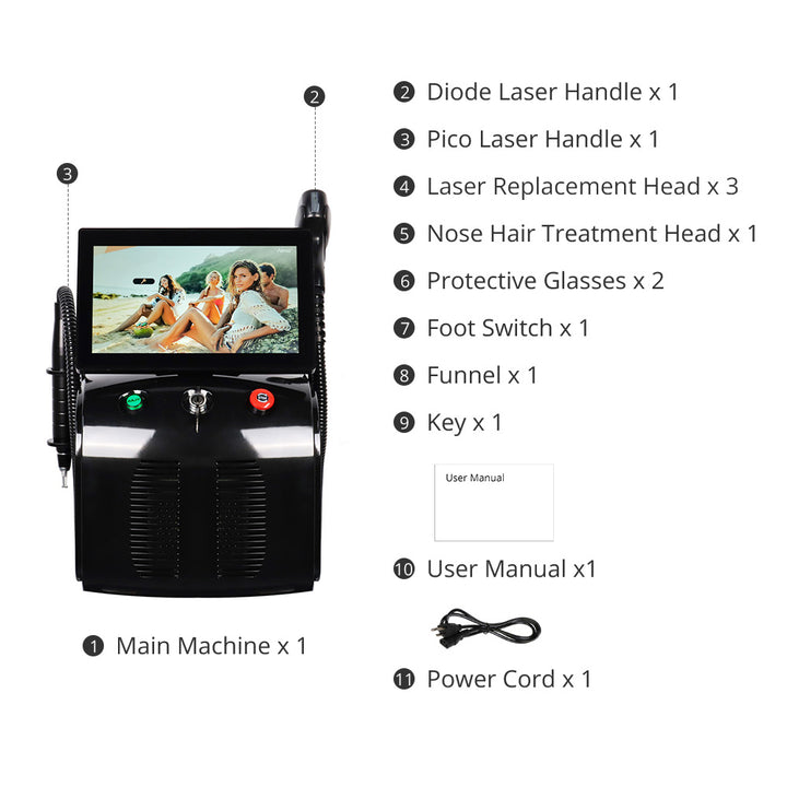 2In1 High-Power Pico Laser Diode Laser Machine For Tattoo Hair Spots Removal