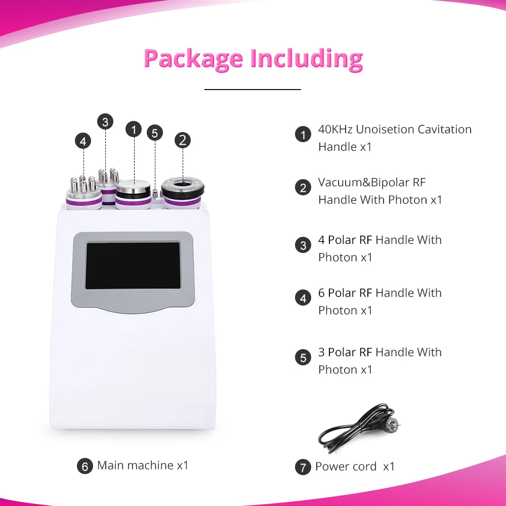 The package list of 5 in 1 Ultrasonic Cavitation Machine
