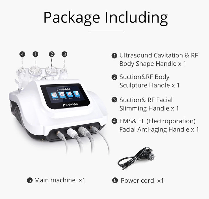 The Package List of 4 In 1 S-SHAPE Ultrasound Cavitation Machine